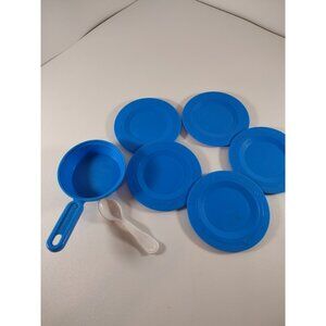 Vintage Fisher Price Fun with Food Play 5 Blue Plates Pan spoon